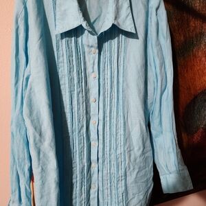 Liz Claborne Blue Acqua Button Down Long Sleeve Blouse Top Plus Size Beautiful